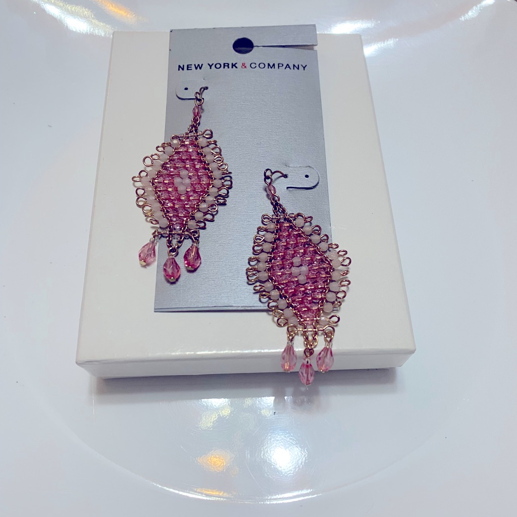 New York And Company Pink And Gold Dangle Earrings 8$